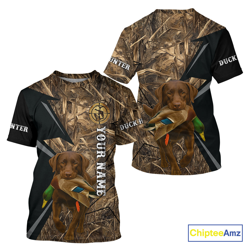 Duck Hunting Camo Shirt with Chocolate Lab – All Over Print, Perfect Gift for Waterfowl Hunters NHT243
