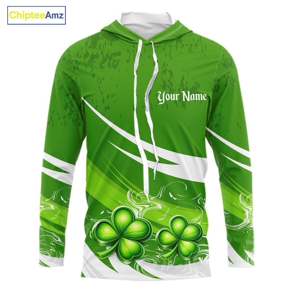 Custom St Patrick's Day Bass Long Sleeve Hooded Fishing Shirts, Bass Fishing Jerseys NHT422