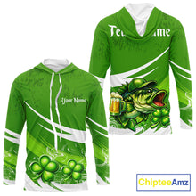 Load image into Gallery viewer, Custom St Patrick's Day Bass Long Sleeve Hooded Fishing Shirts, Bass Fishing Jerseys NHT422