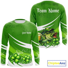 Load image into Gallery viewer, Custom St Patrick's Day Bass Long Sleeve Fishing Shirts, St Patty's Day Bass Fishing Jerseys NHT422
