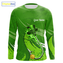 Load image into Gallery viewer, Custom Name St Patrick's Day Long Sleeve Fishing Shirts, St Patty's Day Hook Fishing Jerseys NHT425