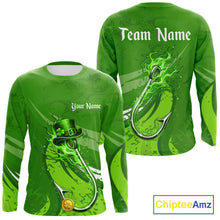 Load image into Gallery viewer, Custom Name St Patrick's Day Long Sleeve Fishing Shirts, St Patty's Day Hook Fishing Jerseys NHT425
