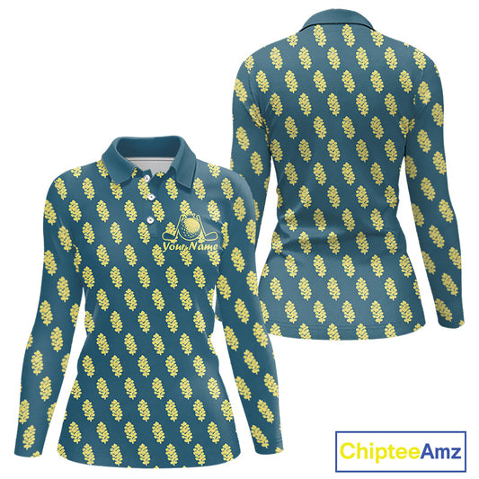 Teal Golf Polo Shirt With Flower Pattern – Lightweight Performance Polo For Womens NHT782
