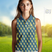 Load image into Gallery viewer, Teal Sleeveless Womens Golf Polo Shirt With Flower Pattern – Lightweight Performance Polo For Women NHT782