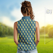 Load image into Gallery viewer, Teal Sleeveless Womens Golf Polo Shirt With Flower Pattern – Lightweight Performance Polo For Women NHT782