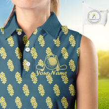 Load image into Gallery viewer, Teal Sleeveless Womens Golf Polo Shirt With Flower Pattern – Lightweight Performance Polo For Women NHT782