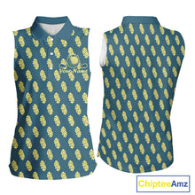 Load image into Gallery viewer, Teal Sleeveless Womens Golf Polo Shirt With Flower Pattern – Lightweight Performance Polo For Women NHT782