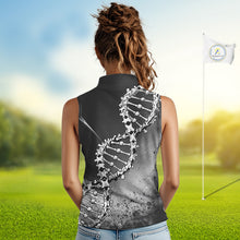 Load image into Gallery viewer, Custom Black Grey Sleeveless Womens Golf Polo Shirt DNA Skull Design, Personalized Name Golf Shirt, Golf Team Shirt NHT793