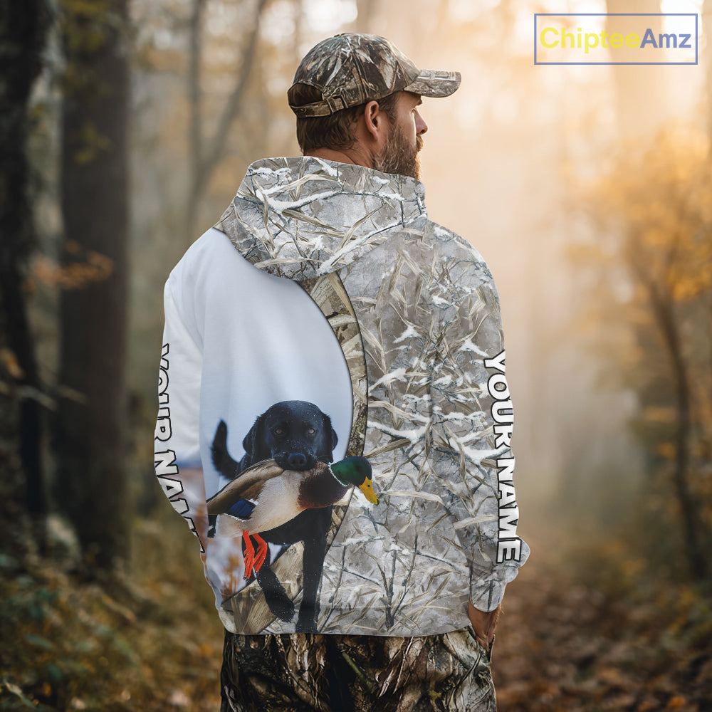 Duck Hunting Winter Camo Black Lab 3D All-Over Printed Shirt, Gift for Waterfowl Hunters NHT250