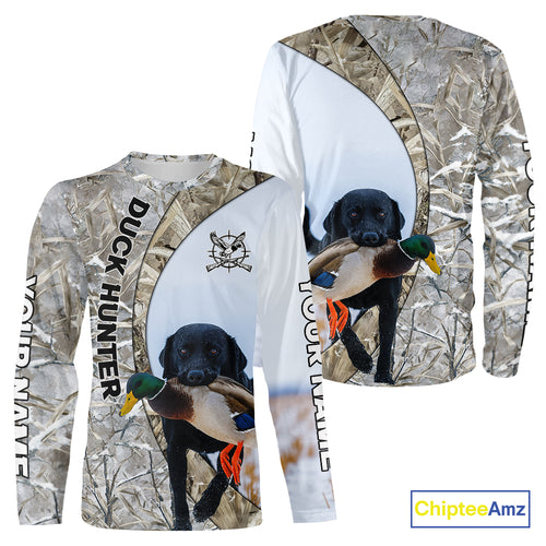 Duck Hunting Winter Camo Black Lab 3D All-Over Printed Shirt, Gift for Waterfowl Hunters NHT250
