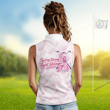 Load image into Gallery viewer, Swing Strong Fight Stronger Pink Ribbon Custom Breast Cancer Ladies Sleeveless Women Golf Polo Shirt NHT796