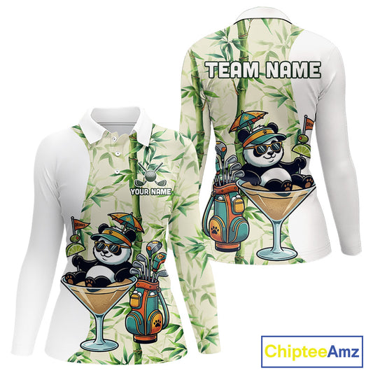 Funny Tropical Bamboo Panda Bear Apparel, Custom Name Performance Golf Jersey For Womens 