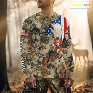 Boar Hunting Shirt Camo Custom Name American Flag Skull Hunting Clothes For Hunters NHT159