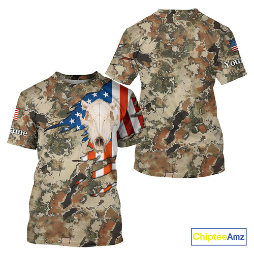 Boar Hunting Shirt Camo Custom Name American Flag Skull Hunting Clothes For Hunters NHT159