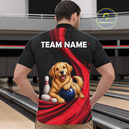 Golden Retriever Bowling Shirt Custom Name Black Red Personalized Team Jersey Gift For Men NHT1271