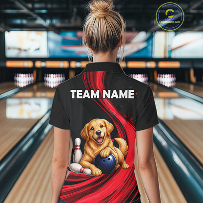 Golden Retriever Bowling Shirt Custom Name Black Red Personalized Team Jersey Gift For Women NHT1271