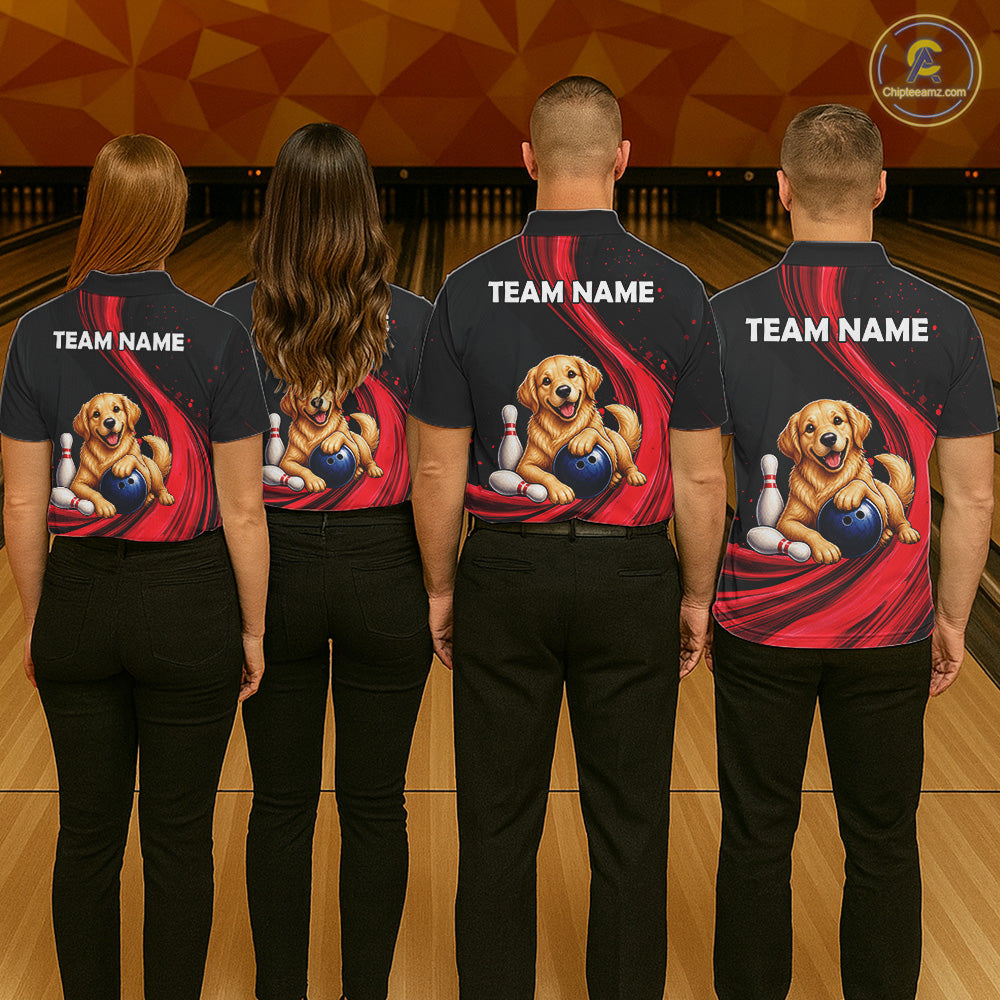Golden Retriever Bowling Shirt Custom Name Black Red Personalized Team Jersey Gift For Men NHT1271