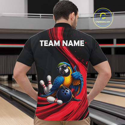 Blue Gold Macaw Bowling Shirt Custom Name Black Red Bowling Ball Personalized Team Jersey For Men NHT1272