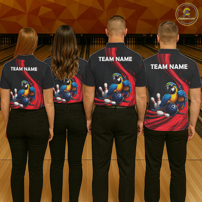 Blue Gold Macaw Bowling Shirt Custom Name Black Red Bowling Ball Personalized Team Jersey For Men NHT1272
