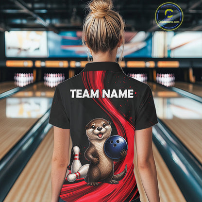 Otter Bowling Shirt Custom Name Black Red Bowling Ball Personalized Team Jersey For Women NHT1273