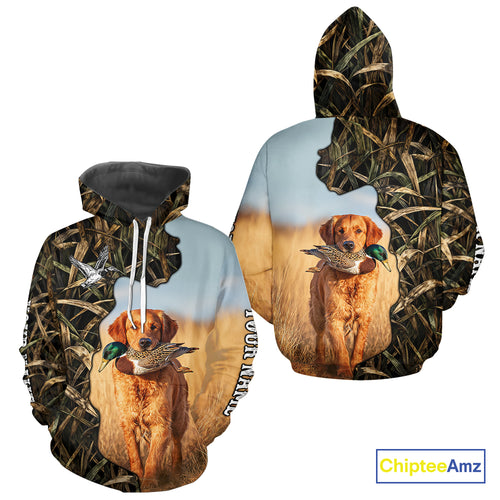 Red Golden Retriever Custom Name Hunting Duck Shirts for Hunter, Duck Hunting Gift NHT172