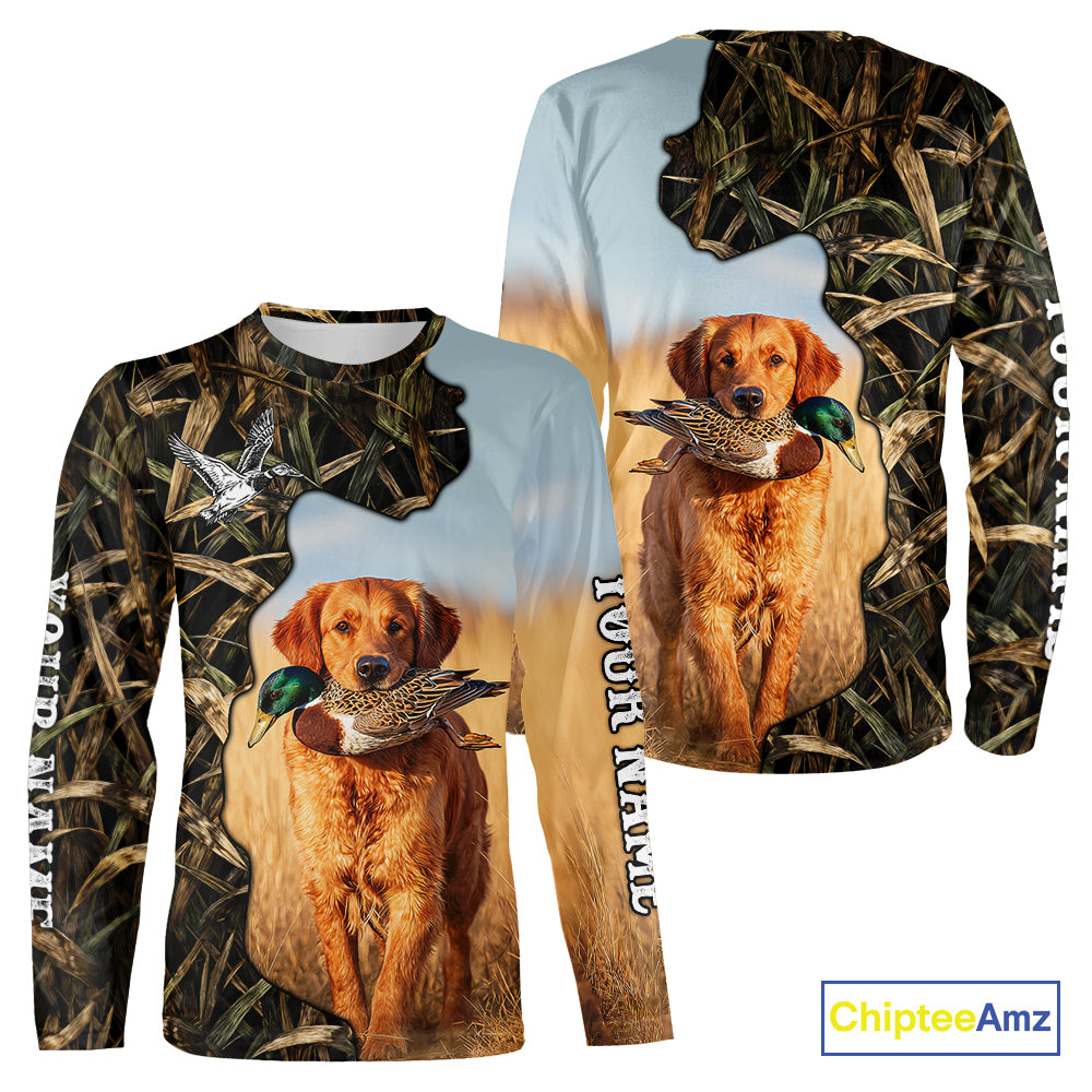 Red Golden Retriever Custom Name Hunting Duck Shirts for Hunter, Duck Hunting Gift NHT172