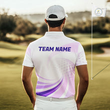 Load image into Gallery viewer, Person on a golf course wearing a white polo shirt with 'TEAM NAME' printed on the back.