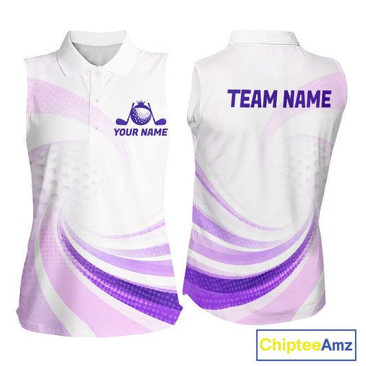 Personalized Purple Swirl Golf Polo - Women's Sleeveless Team Name Performance Jersey NHT979 - Women's Sleeveless Polo - S...