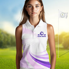 Load image into Gallery viewer, Personalized Purple Swirl Golf Polo - Women's Sleeveless Team Name Performance Jersey