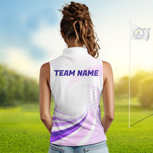 Load image into Gallery viewer, Personalized Purple Swirl Golf Polo - Women's Sleeveless Team Name Performance Jersey