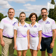 Load image into Gallery viewer, Four people in matching golf outfits on a golf course with a flag in the background.