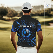 Load image into Gallery viewer, Man wearing a black polo shirt with blue graphics and 'TEAM NAME' text on a golf course.