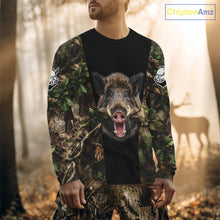 Load image into Gallery viewer, Custom Wild Boar Hunting 3D Shirt Black and Forest Camo with US Flag, Boar Hunting Gifts NHT181