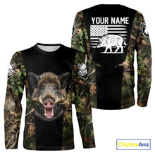 Load image into Gallery viewer, Custom Wild Boar Hunting 3D Shirt Black and Forest Camo with US Flag, Boar Hunting Gifts NHT181