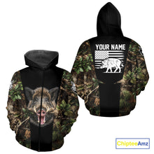 Load image into Gallery viewer, Custom Wild Boar Hunting 3D Shirt Black and Forest Camo with US Flag, Boar Hunting Gifts NHT181