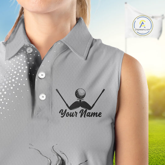 Personalized Flaming Golf Ball Sleeveless Polo Shirt Gray Fire Design Custom Name Golf Shirts For Team NHT619