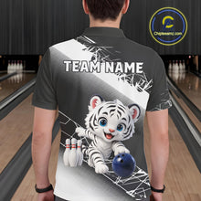 Load image into Gallery viewer, Person wearing a bowling-themed shirt with a tiger design and 'Team Name' text in a bowling alley.