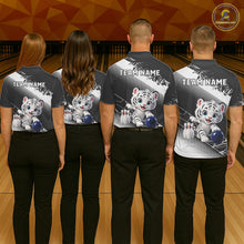 Load image into Gallery viewer, Custom White Black Cute Tiger Personalized Bowling Polo &amp; Quarter-Zip Shirt For Men NHT1160