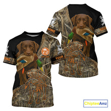 Load image into Gallery viewer, Chocolate Lab Hunting Dog Customized Name All Over Print Shirts For Hunters, Duck Hunting NHT275