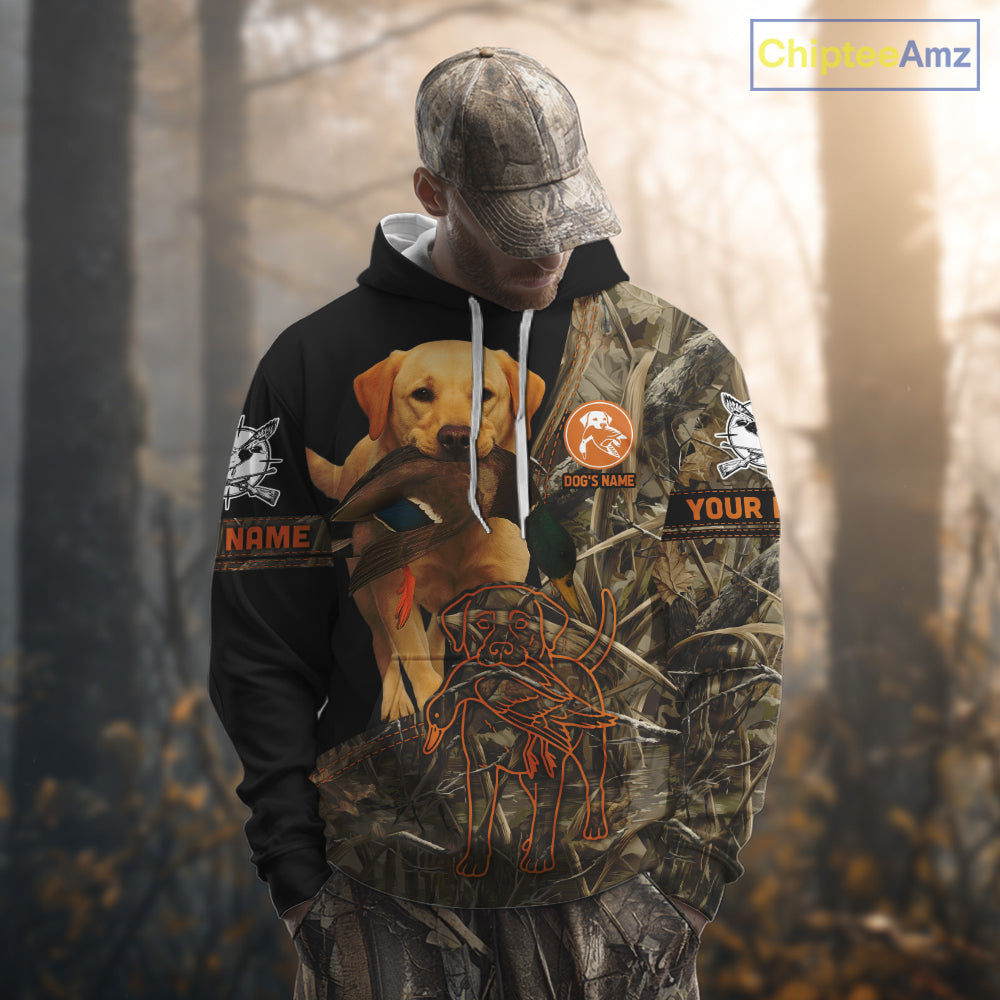 Yellow Lab Hunting Dog Customized Name All Over Print Shirts For Hunters, Duck Hunting Shirt NHT276