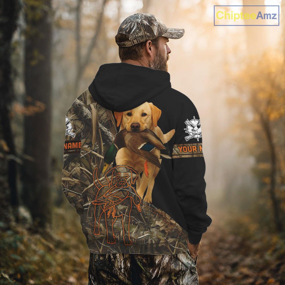 Yellow Lab Hunting Dog Customized Name All Over Print Shirts For Hunters, Duck Hunting Shirt NHT276