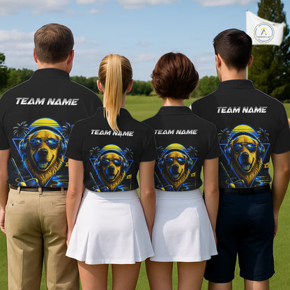 Personalized Golden Retriever Golf Shirt, Neon Blue Cyberpunk Dog Golf Polo Shirt For Womens NHT998