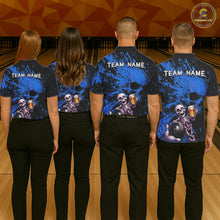 Load image into Gallery viewer, Custom Skeleton Beer Bowling Jersey, Blue Splatter Skull Polo &amp; Quarter-Zip Shirt Gift For Women NHT1167