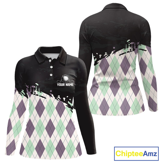 Custom Name Argyle Pattern Print Polo Shirt – Stylish Animal Print Golf Polo For Womens NHT857
