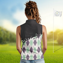 Load image into Gallery viewer, Custom Name Argyle Pattern Print Sleeveless Women Polo Shirt – Stylish Animal Print Golf Polo For Womens NHT857