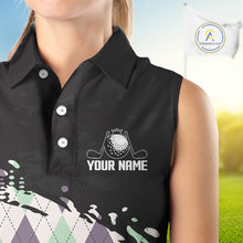 Load image into Gallery viewer, Custom Name Argyle Pattern Print Sleeveless Women Polo Shirt – Stylish Animal Print Golf Polo For Womens NHT857