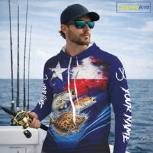 Load image into Gallery viewer, Texas Slam Redfish, Trout, Flounder Custom Fishing Shirts Long Sleeve Hooded, Texas Flag Fishing Shirt NHT505