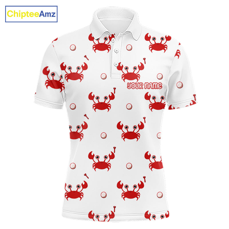 Custom Crab Mens Golf Polo Shirt - Personalized Cute Red Crab Team Name Jersey