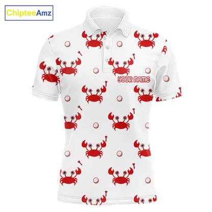 Custom Crab Mens Golf Polo Shirt - Personalized Cute Red Crab Team Name Jersey