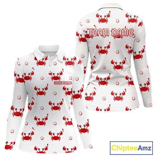 Custom Crab Womens Golf Polo Shirt - Personalized Cute Red Crab Team Name Jersey